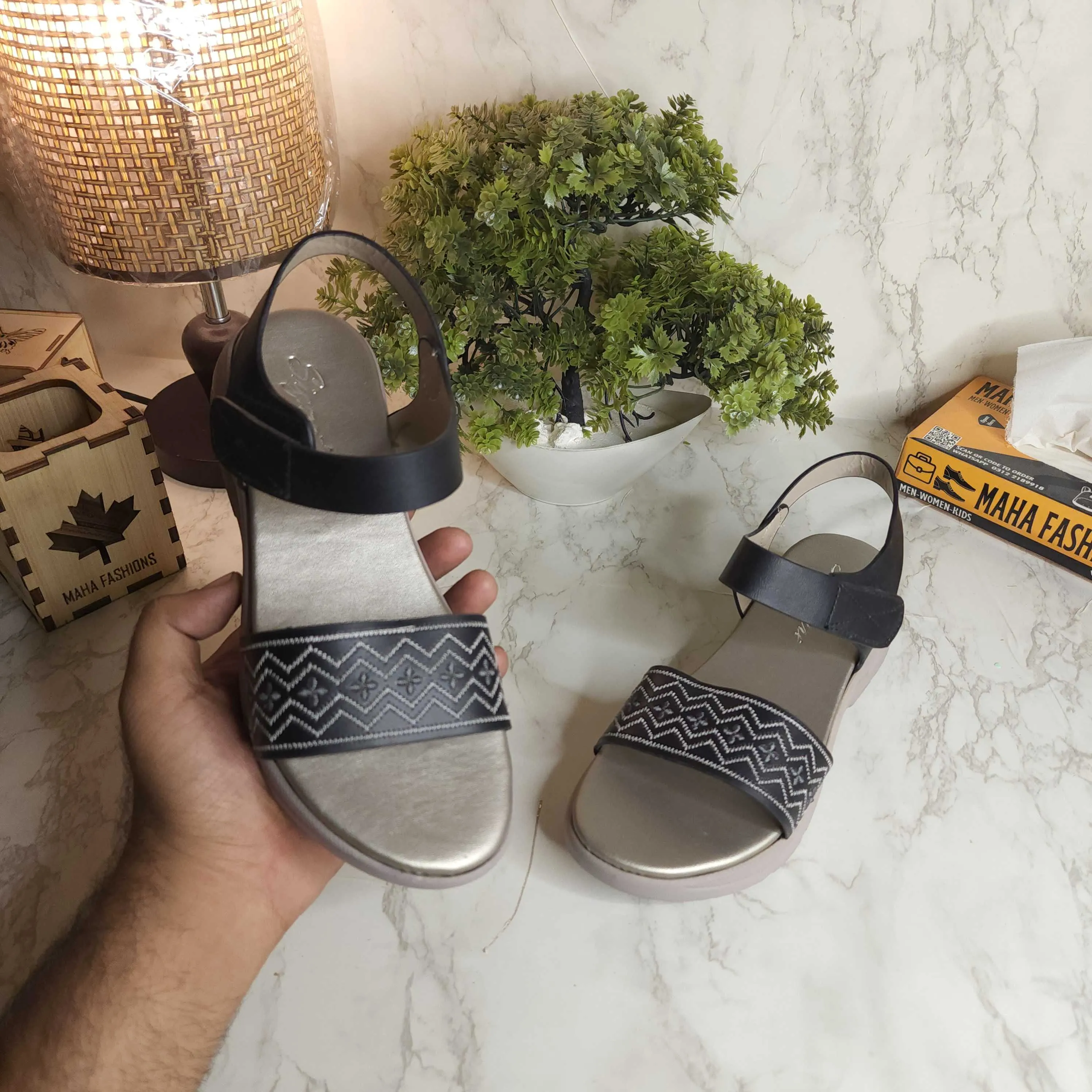 Black Wedge Sandals