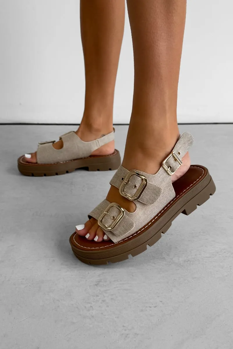 CHARLIE Chunky Buckle Sandals - Beige