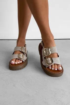 CHARLIE Chunky Buckle Sandals - Beige