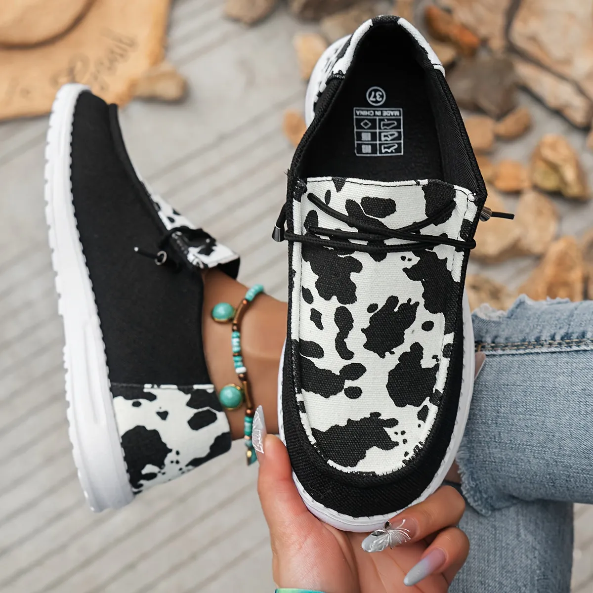 Dames Summer Loafers-Light slip-on schoenen met koeienpatroon