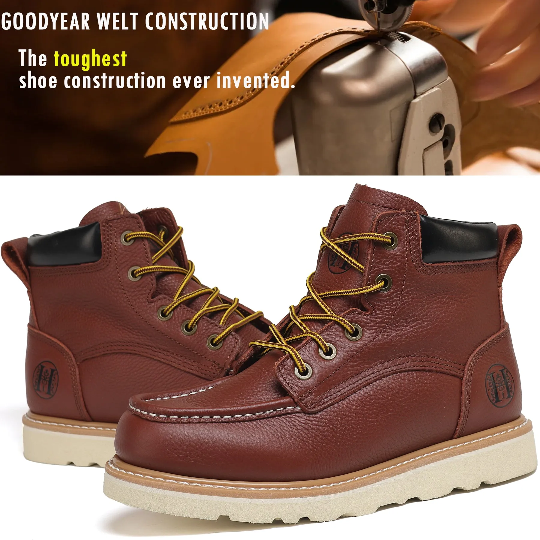 HVB 303 Men's 6" Soft Toe Non-Slip Water Resistant for Construction with Durable Rubber EVA Outsole Work Boots