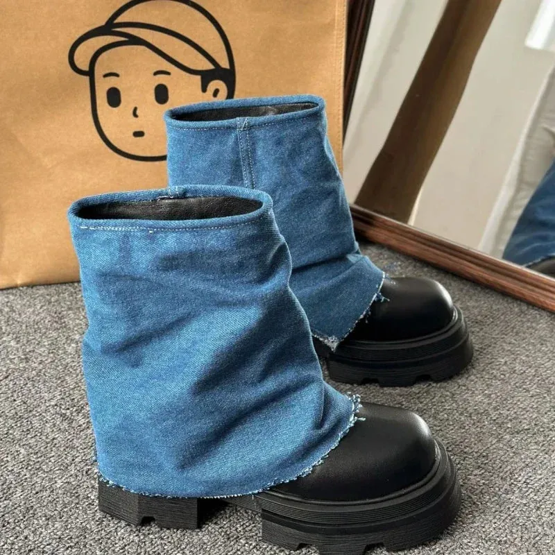 Joskaa Autumn Winter New Fashion Boots Women's Casual Pants Boots Thick-soled Mid-calf Tube Boots Head Short Boots Luxury Durable