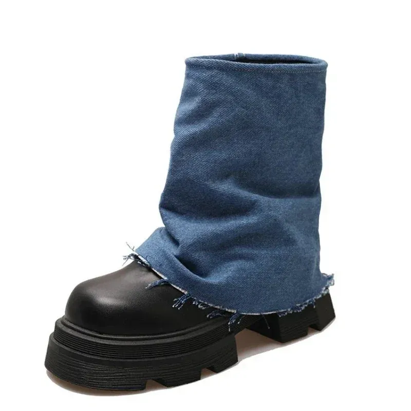 Joskaa Autumn Winter New Fashion Boots Women's Casual Pants Boots Thick-soled Mid-calf Tube Boots Head Short Boots Luxury Durable