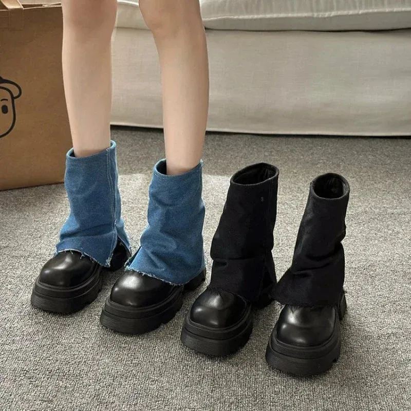Joskaa Autumn Winter New Fashion Boots Women's Casual Pants Boots Thick-soled Mid-calf Tube Boots Head Short Boots Luxury Durable