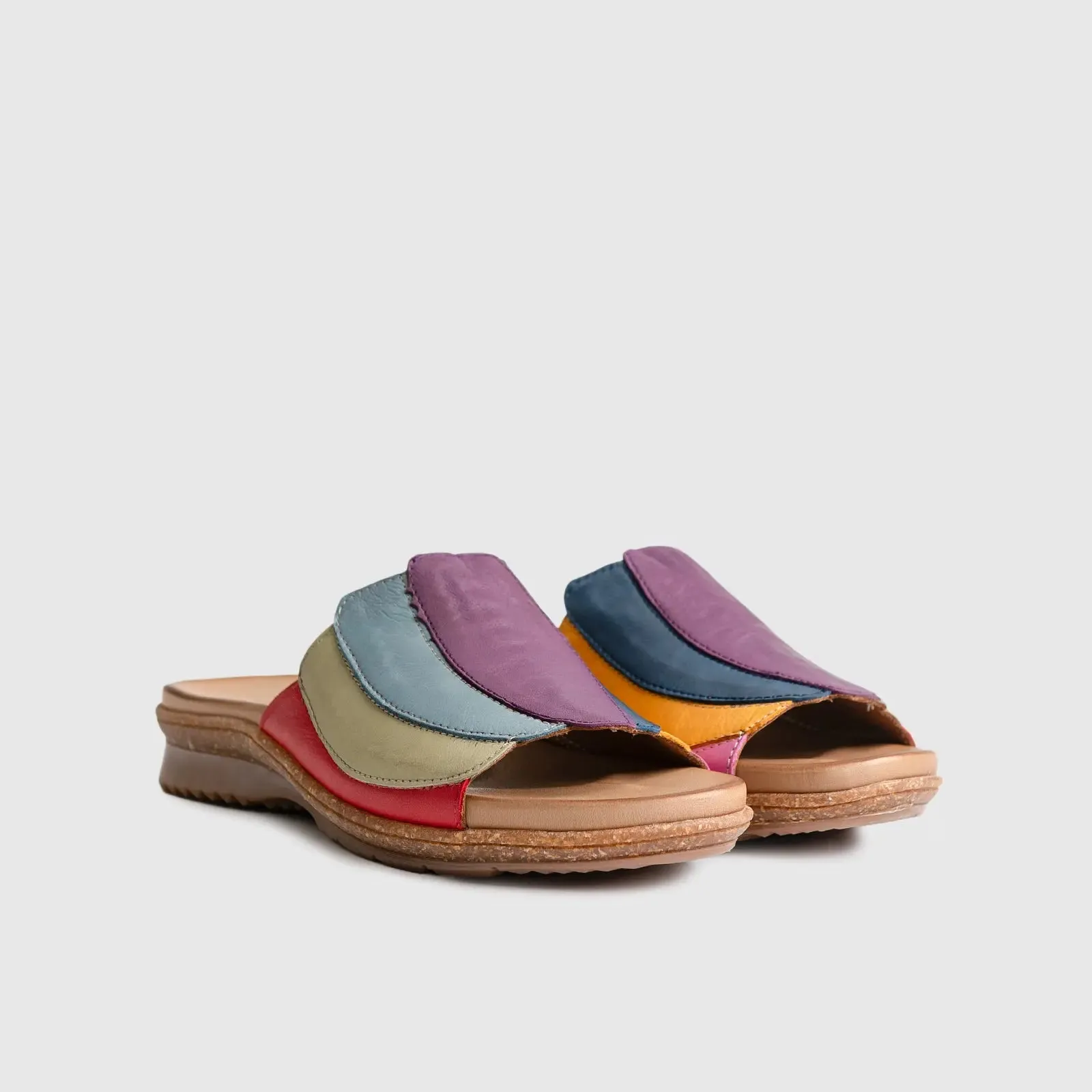 Leather Flat Comfort Sandals Multi 8421