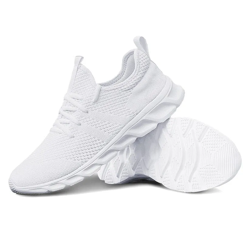 Men's Casual Sport Shoes Light, Breathable Mesh White Sneakers, Black Running Shoes - Athletic Tennis Shoes for Outdoor Jogging