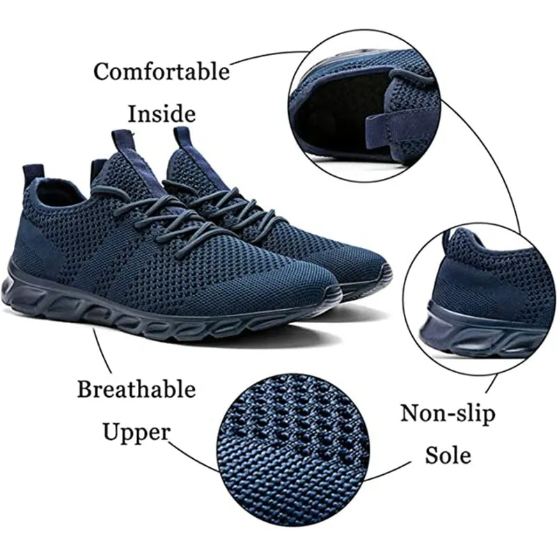 Men's Casual Sport Shoes Light, Breathable Mesh White Sneakers, Black Running Shoes - Athletic Tennis Shoes for Outdoor Jogging