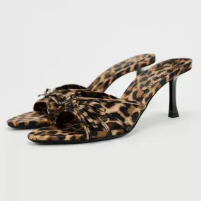 New European and American High Quality Women Shoes Bow Knot Leopard Print High Heel Slippers