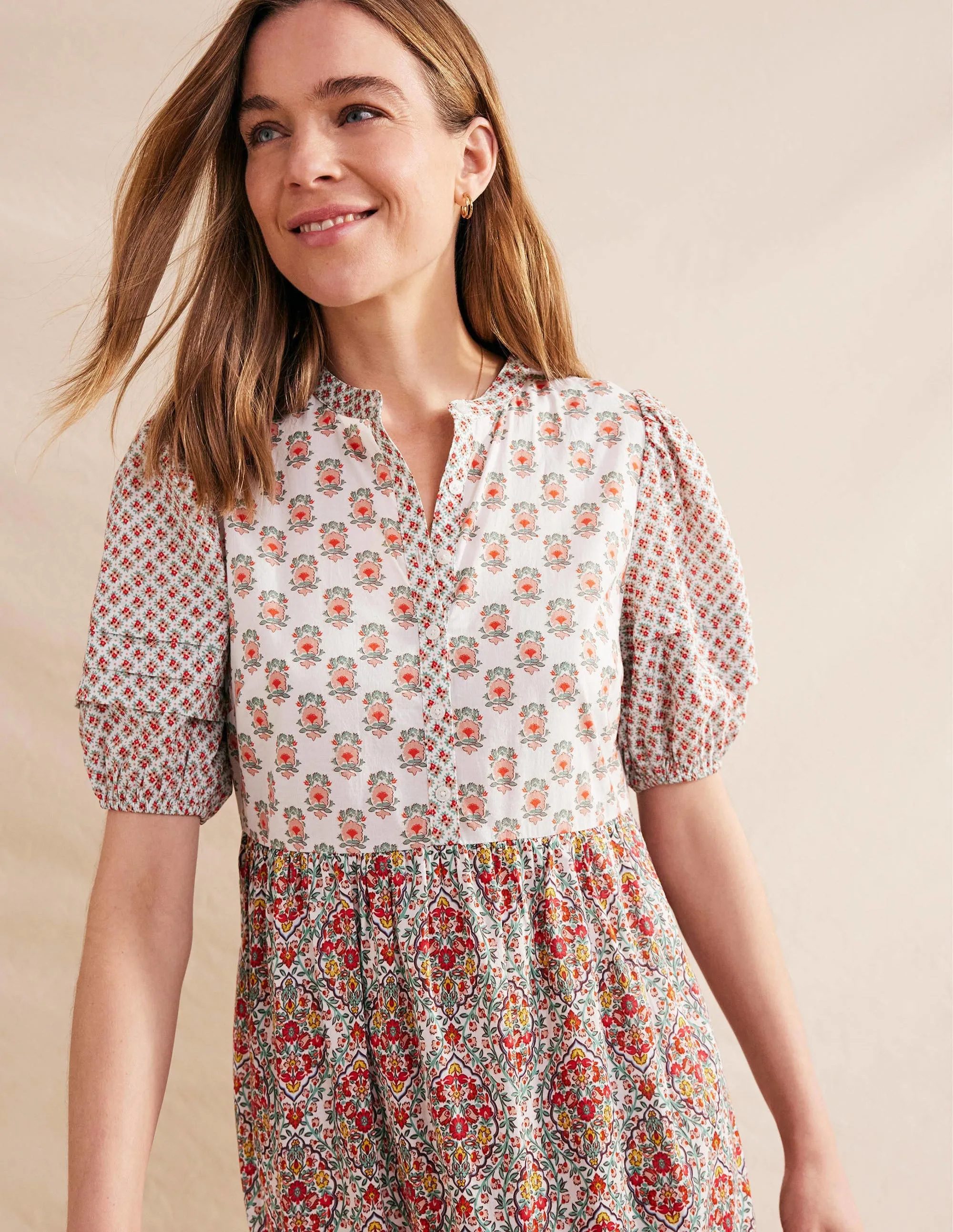 Pintuck Detail Maxi Dress-Ivory, Dainty Floret