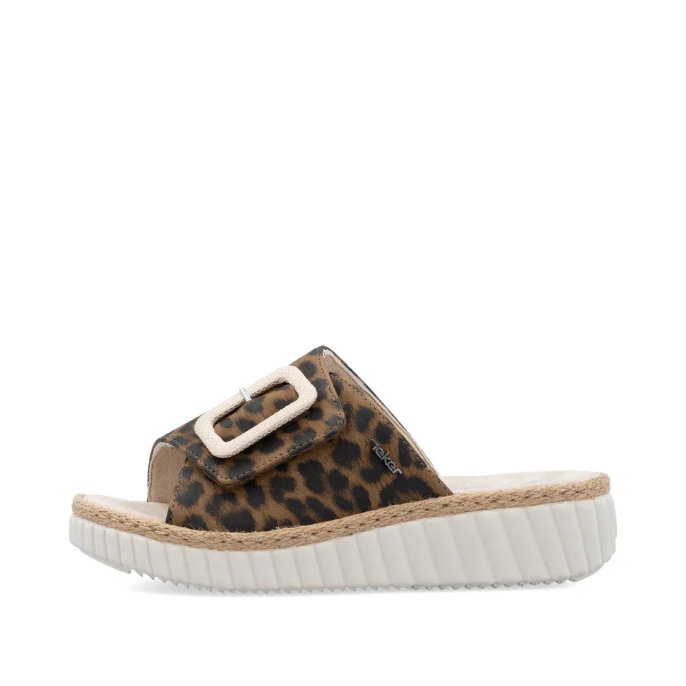 Rieker Ladies Buckle Trim Leopard Backless Sandal