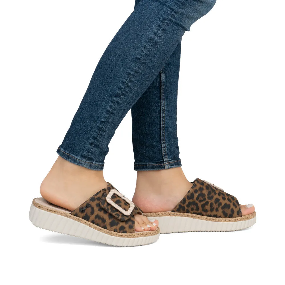 Rieker Ladies Buckle Trim Leopard Backless Sandal