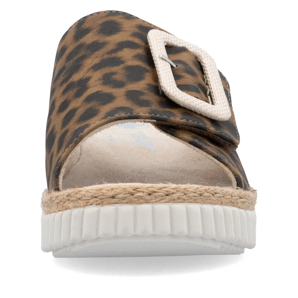 Rieker Ladies Buckle Trim Leopard Backless Sandal