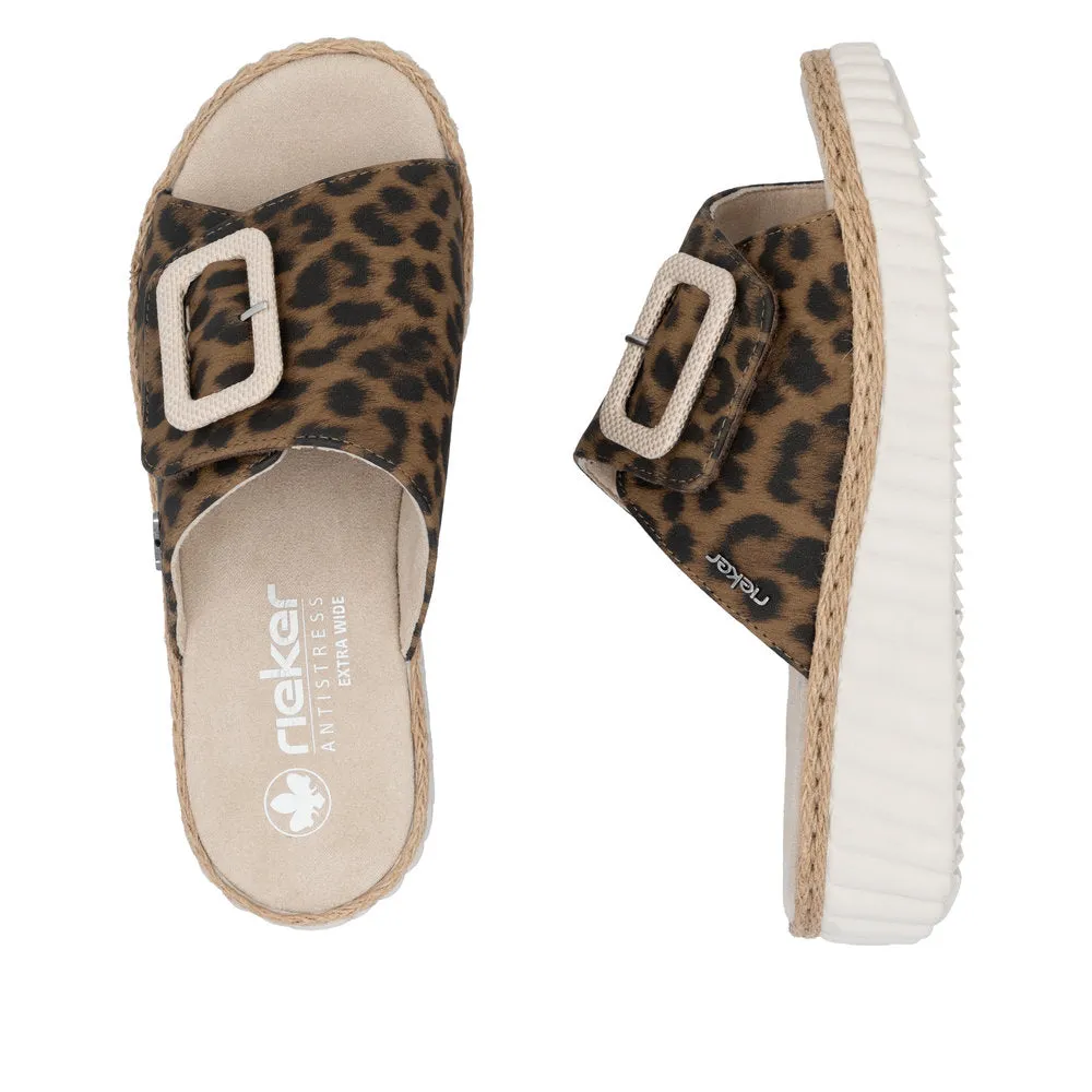 Rieker Ladies Buckle Trim Leopard Backless Sandal
