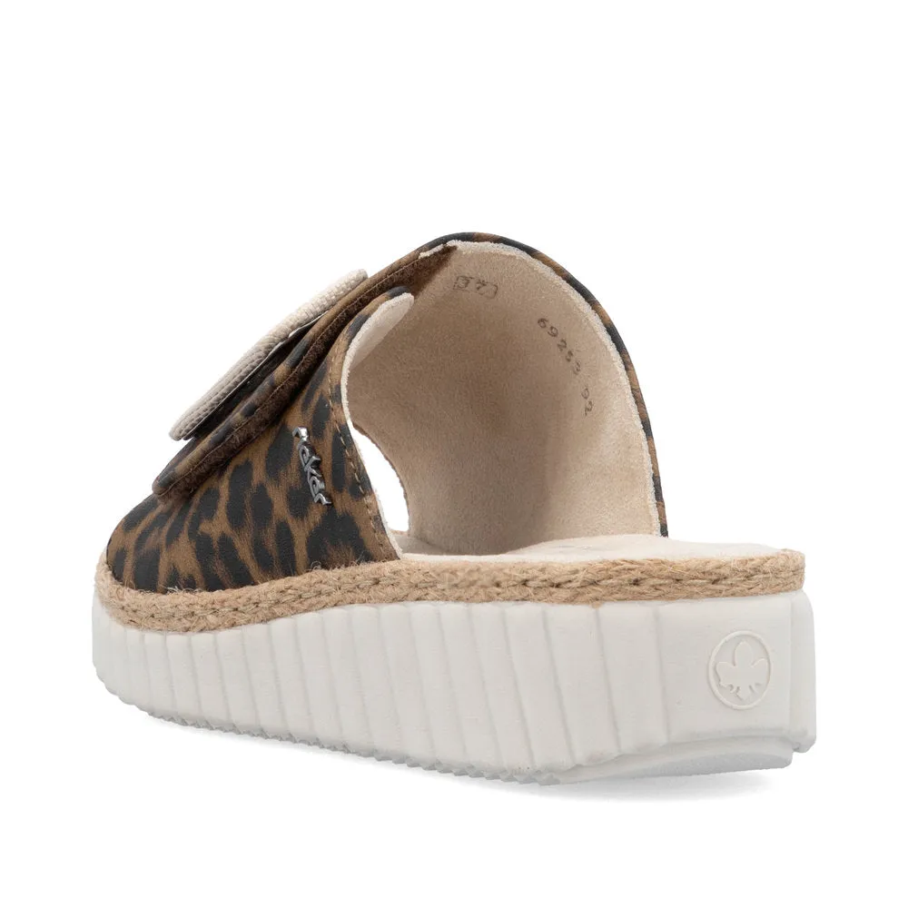 Rieker Ladies Buckle Trim Leopard Backless Sandal