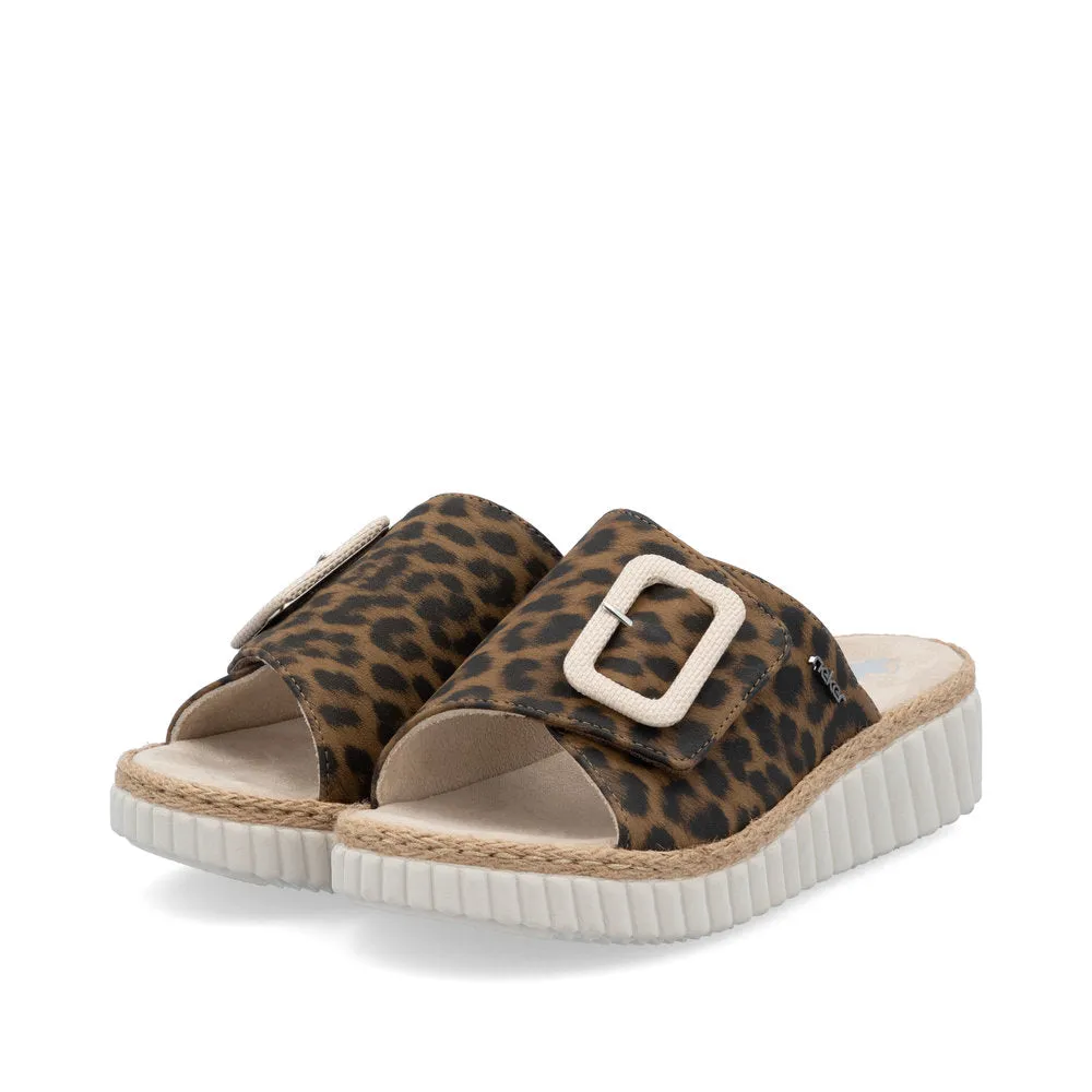 Rieker Ladies Buckle Trim Leopard Backless Sandal