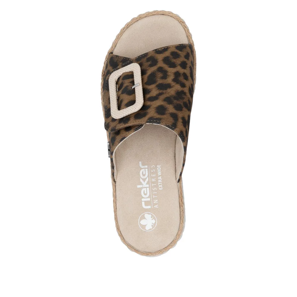 Rieker Ladies Buckle Trim Leopard Backless Sandal