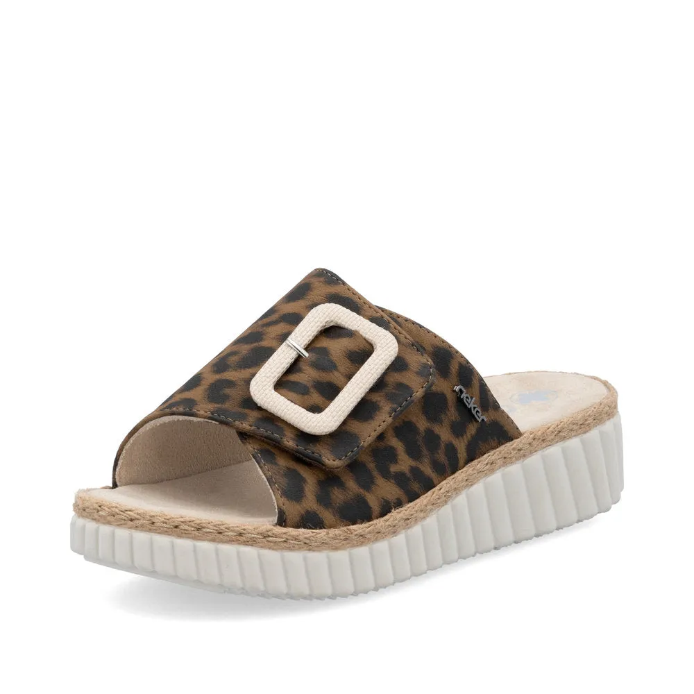 Rieker Ladies Buckle Trim Leopard Backless Sandal