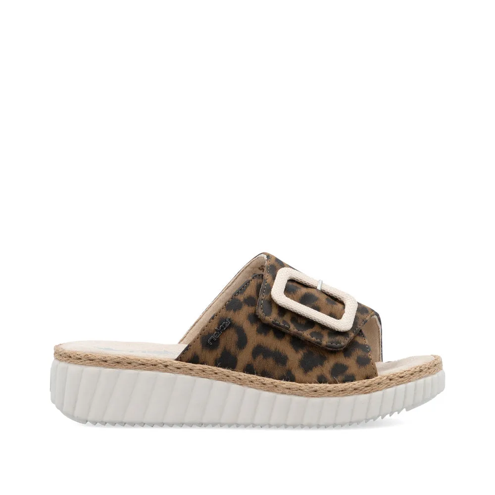Rieker Ladies Buckle Trim Leopard Backless Sandal