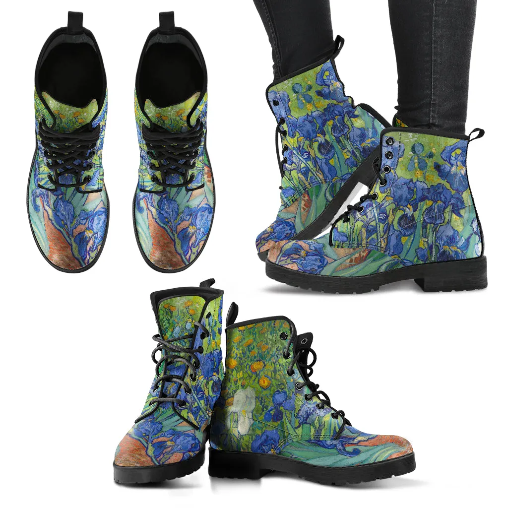 Vintage Art Vincent van Gogh Irises Women's Vegan Leather Boots