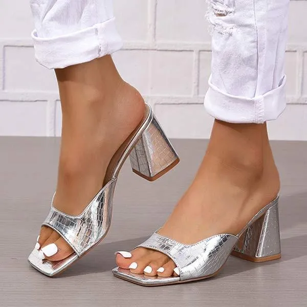 Women's Fashion Sequin Chunky Heel High Heel Slide Sandals 20248776C