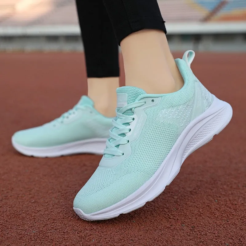 Womens Knitted Lace-up Breathable Sneakers