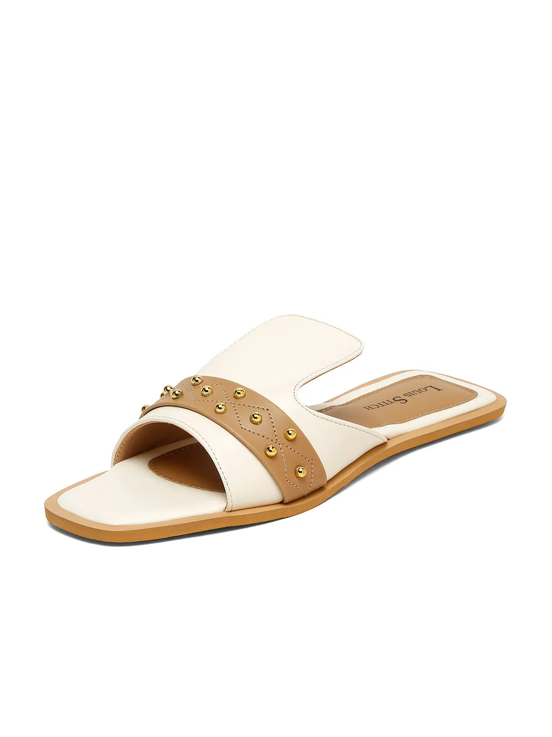 Women's White Flat Fashion Beads Strap Lightweight Sandals
